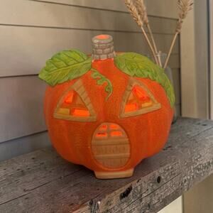 Vintage Brinn's Ceramic Jack o' Lantern Halloween House Light Up Nightlight